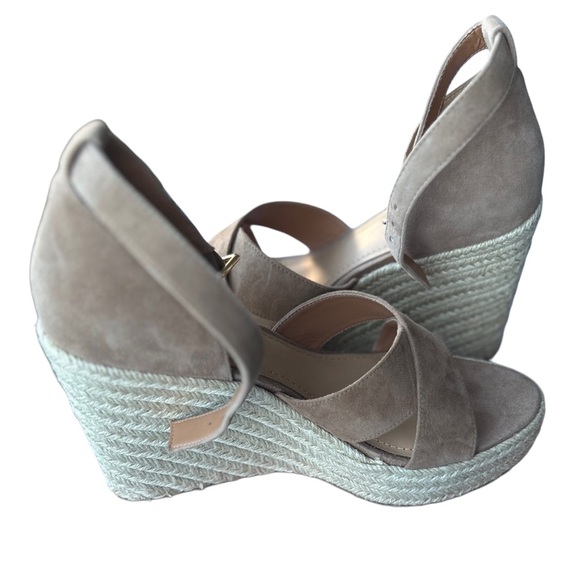 Tan Wedge Sandals with Ankle Strap and Braided Heel - Picture 6 of 7